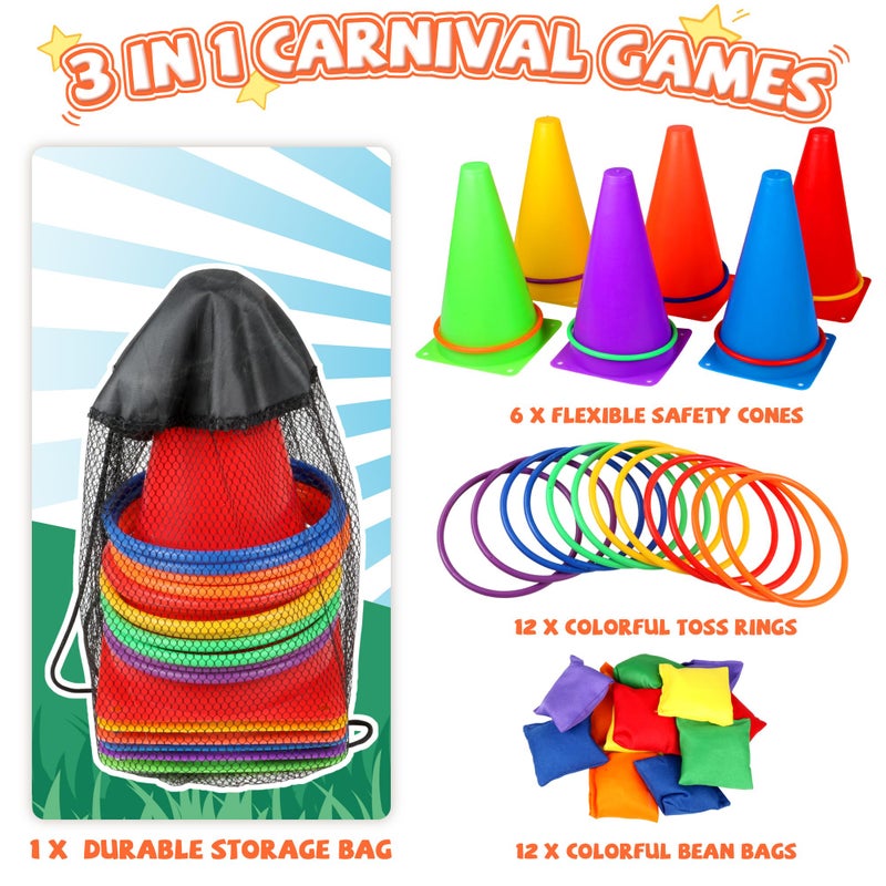 Alyoen 31 PCS Christmas Carnival Games, 3 in 1 Indoor Outdoor Bean Bag Ring Toss Games for Kids Birthday Party, Plastic Soft Cones Yard Lawn Game for Family Party Kid's Gift - Image 2